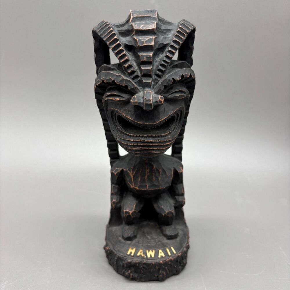 Vintage Happiness Tiki Figure Resin Statue Polynesian Decor KC Hawaii 1998 7"